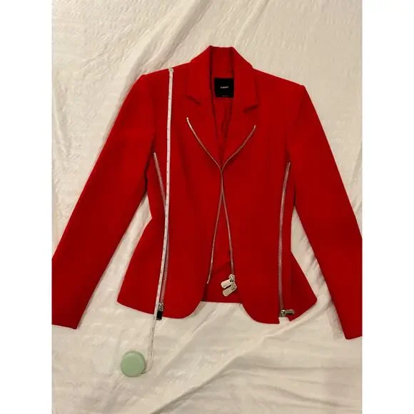 Pinko Moto Zip Blazer Women’s IT 36 US 6 Medium Red Y2K Biker McQueen - Picture 6 of 16